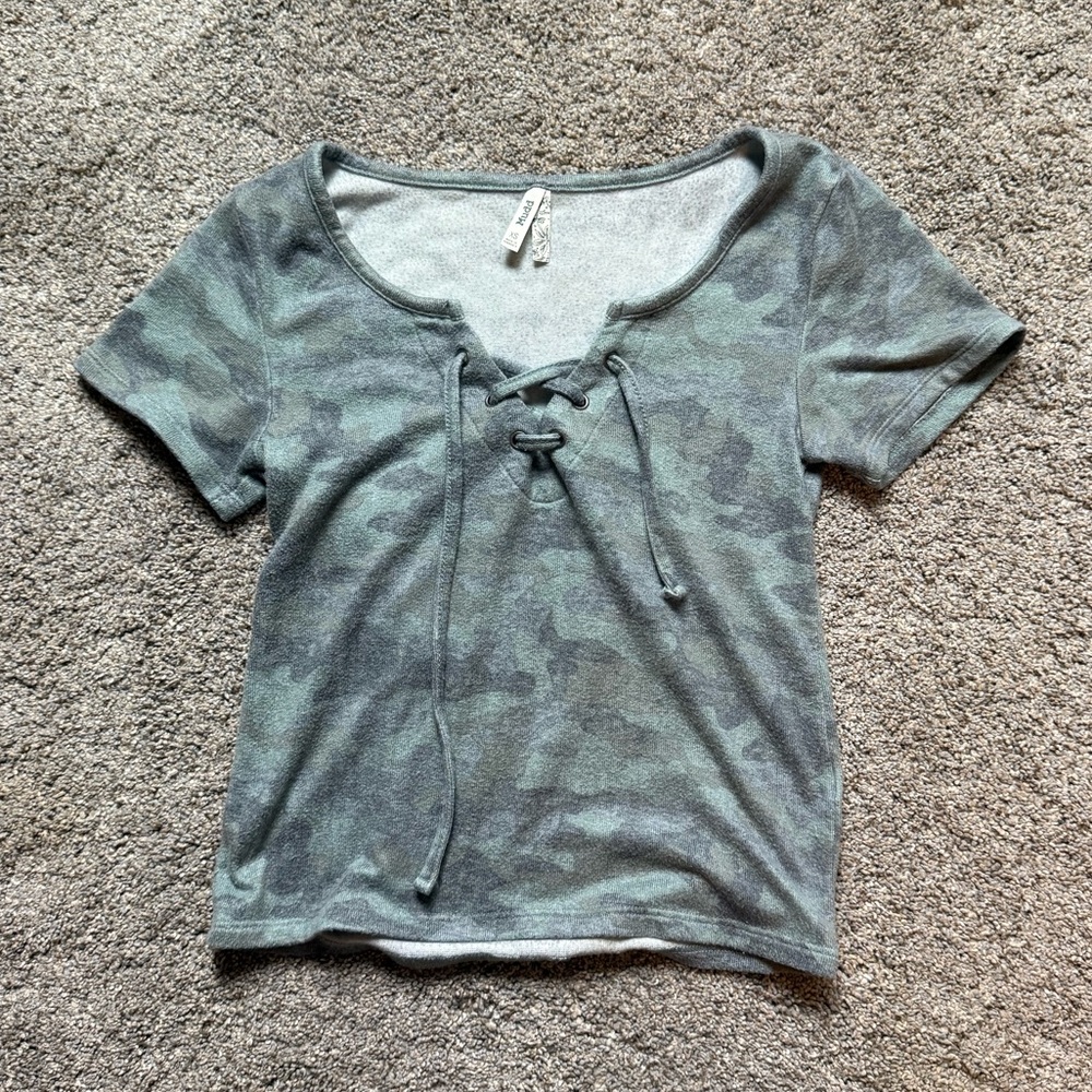 Camo Tie-Front Short Sleeve Tee
